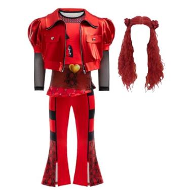 Imagem de Coolproud Meninas Crianças Rise Of Red Traje Halloween Cosplay Inclui Jaqueta Saia Calças Peruca Conjunto De 4 Peças 5-14A
