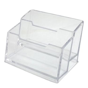 Imagem de Uxcell Porta-cartões de visita de plástico retangular rígido de 2 camadas, transparente