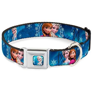 Imagem de Buckle-Down Coleira para cães com fivela de cinto de segurança – Poses de Anna e Elsa/Castelo e Montanhas Azuis – 2,5 cm de largura – Serve para pescoço de 38 a 66 cm – Grande