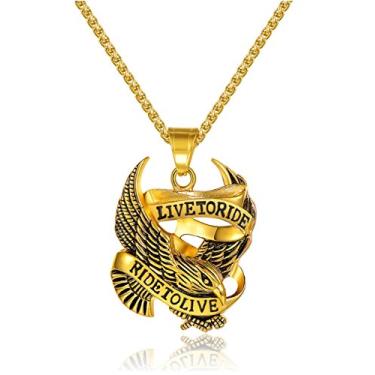 Imagem de Blowin Colar masculino com pingente de águia punk falcão de aço inoxidável para motociclista, corrente de 61 cm