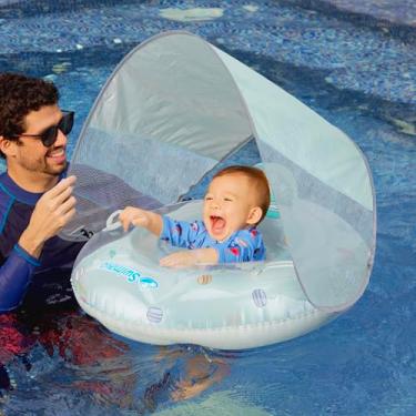 Imagem de Swimava Anel de assento G3 com dossel – Boia de natação inflável para 6 a 12 meses, auxílio de treinamento de natação leve e dobrável para bebês, bebês e crianças pequenas com airbag de camada dupla