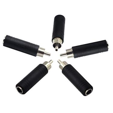 Imagem de zdyCGTime Adaptador RCA macho de 6,35 mm para RCA para 6,35 mm 1/4 polegada adaptador de plugue de microfone de áudio mono fêmea conversor de conector (pacote com 5)