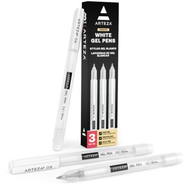 Imagem de ARTEZA Canetas de gel brancas, pacote com 3, canetas esferográficas brancas para artistas, ideais para desenhar e escrever