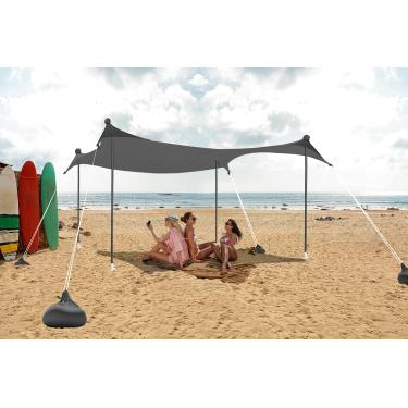 Imagem de ABCCANOPY Barraca de praia com proteção UV FPS 50+, proteção UV, toldo externo para praia, viagens de acampamento, âncoras bônus, sacos de areia (3 x 2,5 m, cinza)