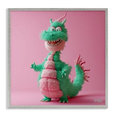 Imagem de Stupell Industries Desenho de arte de parede giclée emoldurado por dragão verde feliz por RB, moldura cinza, 43 x 43