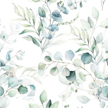 Imagem de GRKECMC Papel de parede floral removível papel de parede autoadesivo verde Shiplap branco/verde papel de contato para decoração de quarto de casa à prova d'água 44 cm x 10 m