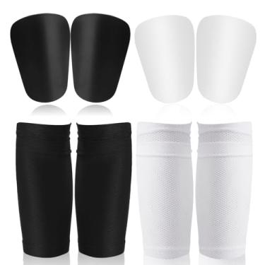 Imagem de 2 pares de caneleiras de futebol em miniatura, 7,9 x 5 cm EVA e PP mini protetores de canela com 2 pares de meias de caneleira, mangas de caneleira, artigos esportivos para adultos e jovens (preto,