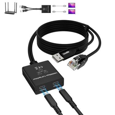 Imagem de Adaptador divisor Ethernet Gigabit USB-C de 2,5 cm para 2 saídas, entrada RJ45 e saída USB-C, divisor LAN de rede com cabo de alimentação USB de 1,8 m, alta velocidade de 1000 m, suporta cabos USB