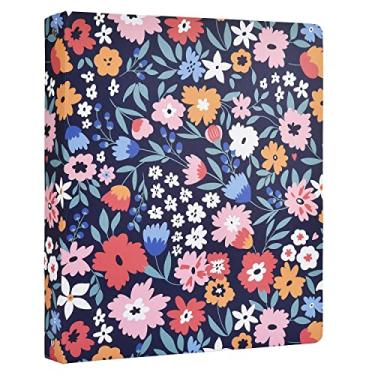 Imagem de Fichário romântico floral art déco capa dura com 3 anéis para papel tamanho carta, anéis redondos de 2,5 cm, organizador de fichário de anel de flores com dois bolsos internos para escola/escritório