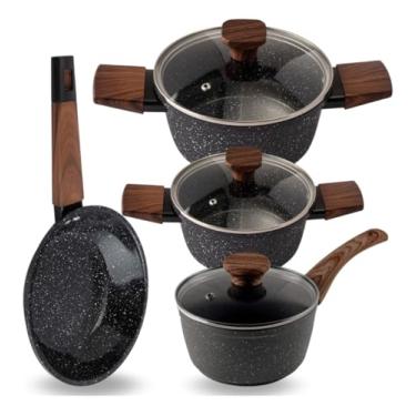 Imagem de JOGO PANELA 4 PECAS CARVALHO ALUMINIO, VIDRO E BAQUELIETE