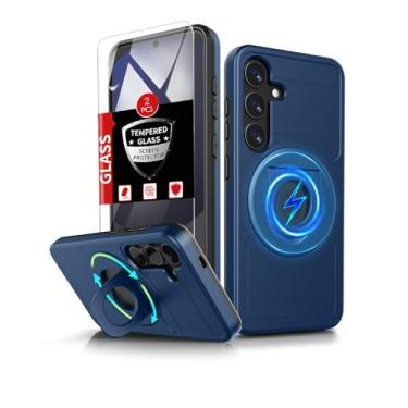 Imagem de FRLMOOES Capa magnética para Samsung Galaxy S24 FE compatível com carregamento sem fio para S24 FE com 2 protetores de tela, anel de suporte integrado e capa de câmera à prova de choque proteção