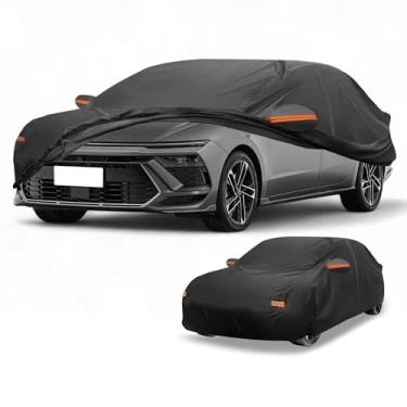 Imagem de Partuto Capa de carro à prova d'água para todos os climas, automotiva, externa, anti-UV, proteção contra chuva e sol, cobertura externa completa para Hyundai Sonata preta com tiras refletoras