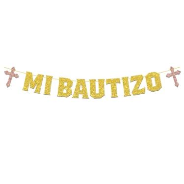 Imagem de Mi Bautizo Banner Decorações de festa de batismo Mi Primera Comuniòn Sinal de batizado religioso chá de bebê decorações de festa de primeiro aniversário - Glitter dourado