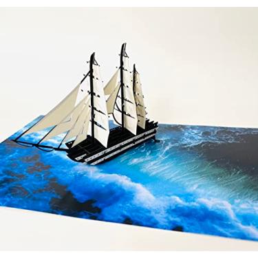 Imagem de ETA Cartão comemorativo pop-up de navio alto 3D – Cartão náutico feito à mão com design oceânico – Ótimo para aniversários, aposentadoria, dia dos pais, agradecimento ou qualquer ocasião especial, S06