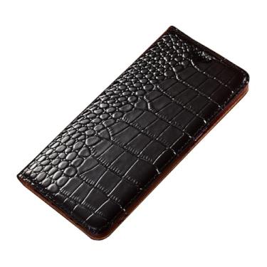 Imagem de HAO RIYLN Capa flip para Samsung Galaxy S25 Ultra/S25 Plus/S25, capa carteira retrô com slot para cartão padrão de crocodilo capa de proteção de couro legítimo, preta, S25 Ultra