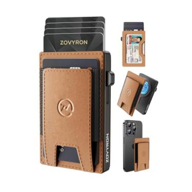 Imagem de Carteira masculina inteligente 2 em 1 com porta-cartões pop-up, bloqueio RFID, minimalista, carteira magnética fina para iPhone 15/14/13 Pro/ProMax, Marrom, Minimalista