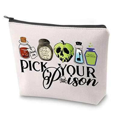 Imagem de ZJXHPO Presente de Halloween Evil Queen para amantes de vilões, escolha seu veneno, bolsa de maquiagem, bolsa de lona de vilão, pick your venison, 23.5*17 cm