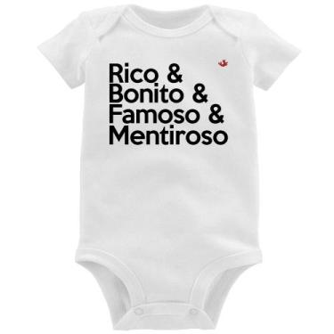 Imagem de Body Bebê Rico & Bonito & Famoso & Mentiroso - Foca na Moda, Branco, M
