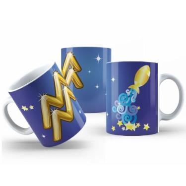 Imagem de Caneca de Cerâmica com Design Astrológico Dourado 325ml - Mecolour