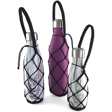 Imagem de Garrafa de transporte Gearproz – um suporte elegante feito à mão com alça de ombro – para garrafas S'well, Mira e Simples Moderna – Ajuda a evitar quedas e quedas, Preto, 9 oz