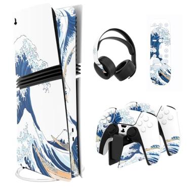 Imagem de PlayVital for ps5 Pro Skin Full Set, Protective Vinyl Decal Sticker for ps5 Pro Console Disc & Digital, Controller, Headset, Charging Station & Media Remote, No Residue - The Great Wave Off Kanagawa