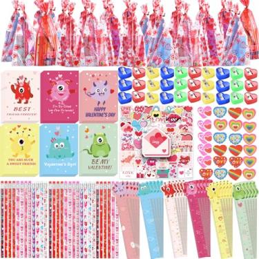 Imagem de WUYEE 30 Pack Valentines Day Gifts for Kids Classroom School Stationery Set - Valentine Pencils Notepads Rulers Erasers Valentines Treat Bags Gift Bags Party Favors for Kids