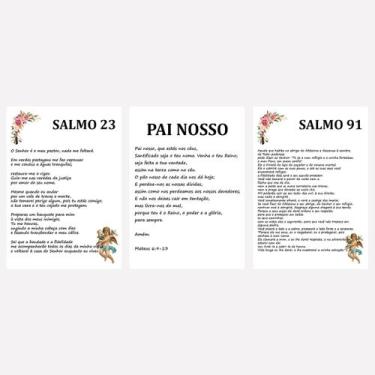 Imagem de Kit 3 Placas Decorativas Salmo 23 Pai Nosso e Salmo 91 MDF - Almeida Q