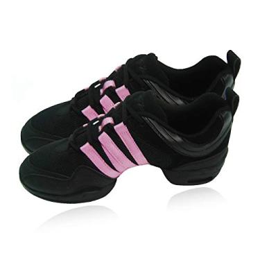 Imagem de Skazz by Sansha Tênis feminino para estúdio de dança de malha, feito à mão, couro Tutti Colori, Preto/rosa, 35