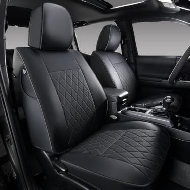 Imagem de Coverado Conjunto completo de capas de assento Tacoma, capas de assento de carro de couro sintético ajuste personalizado para Toyota Tacoma 2005-2023 cabine dupla e tripulação SR SR5 Limited TRD Sport