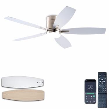 Imagem de Ayaoty Ventiladores De Teto Com Luzes, Ventilador De Teto Interno De Baixo Perfil De 52" Com Luz E Controle Remoto, Regulável, Silencioso, Reversível, Ventilador De Teto De Níquel Para Quarto, Uso I