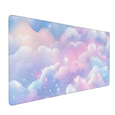 Imagem de Tangopi Tapete de mouse grande com nuvem de galáxia rosa antiderrapante para teclado e mouse à prova d'água para jogos mousepad acessórios de computador para escritório em casa 40 x 90 cm