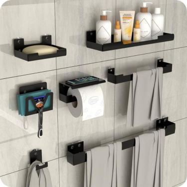 Imagem de Kit Acessórios Para Banheiro Com Ventosa 7 Peças Preto ELG