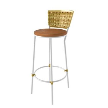 Imagem de Banqueta Alta Bistrô com Encosto Junco , Aço Carbono, Assento Estofado