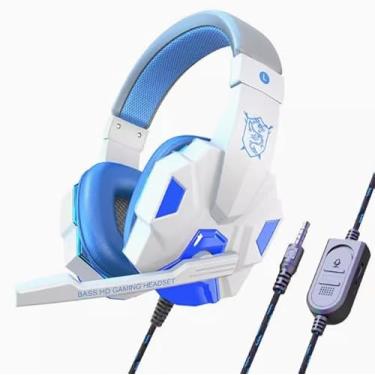 Imagem de FKLBBLPM Fone de ouvido para jogos Bass HD, luzes LED azuis, fones de ouvido de malha respirável, som surround 7.1
