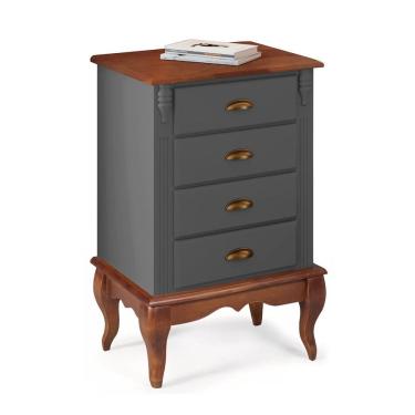 Imagem de Mesa de Cabeceira 4 Gavetas Pés Luiz XV Hannover 60817 - Cinza/Imbuia Glazer