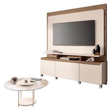 Imagem de Estante Home Theater Quantum Off White Castanho e Mesa de Centro Sky c