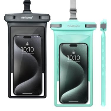 Imagem de wellhouse Bolsa de telefone à prova d'água, capa impermeável para iPhone 16 15 14 13 12 Pro Max XS Samsung, IPX8 3D Cellphone Dry Bag Beach Essentials (pacote com 2 - preto e verde 20.3 cm, 20.3 cm)