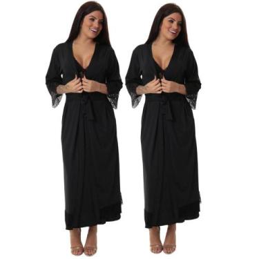 Imagem de Kit 2 robe noiva feminino roupão de renda luxo hobe - ALTIE, Preto, Pr