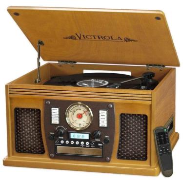 Imagem de Vitrola Toca Discos com Plataforma 3 Velocidades, sem fio, 78 RPM, 110v, VICTROLA VTA 600B OAK, Marrom