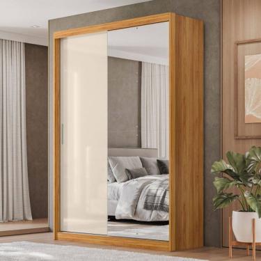 Imagem de Guarda-Roupa Solteiro Riva 2 Portas 4 Gavetas com Espelho Cinamon/Off White - Demóbile