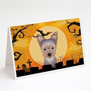 Imagem de Caroline's Treasures BB1790GCA7P Cartões comemorativos para filhotes de Halloween Yorkie Pacote com 8, 7 x 5, multicolorido