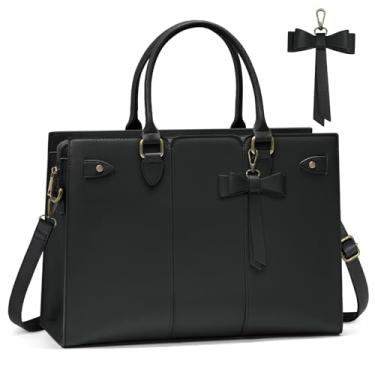 Imagem de Bolsa feminina para laptop de 15,6 polegadas bolsa de trabalho de couro PU impermeável pasta de computador bolsa de professor de escritório
