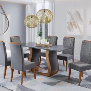 Imagem de Mesa De Jantar Retangular Vitalic Com 6 Cadeiras Madeira Maci