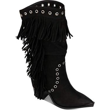 Imagem de Kenneth Cole New York Bota feminina West Side Mid Fringe Fashion, Preto, 7