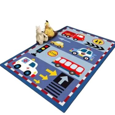 Imagem de Tapete Quarto Infantil Tatame Criança Antiderrapante Emborrachado Macio Confortavel Menino Carros Azul