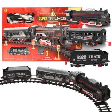 Imagem de Trem Ferroviário de Brinquedo com 3 Vagões 15 Trilhos com Som e Luz - 