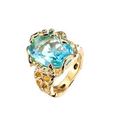 Imagem de HSQYJ Anéis de compromisso de zircônia cúbica oval azul vermelho de luxo estilo clássico cristal aniversário casamento alianças de noivado anel de coquetel para mulheres meninas banhado a ouro joias
