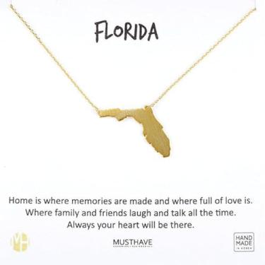 Imagem de Colar MUSTHAVE Florida banhado a ouro 18 K com cartão de mensagem, cor ouro amarelo, corrente de âncora, melhor colar de presente, tamanho 40,6 cm + extensor de 5 cm, pingente da Flórida, cartão de presente