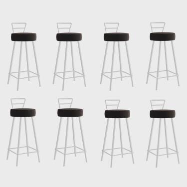 Imagem de Kit 08 Banqueta Alta Com Encosto Tina Eiffel Cozinha Bar Bistrô Ferro Branco Sintético Marrom - Ahazzo Móveis