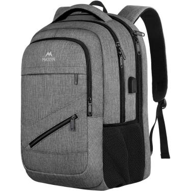 Imagem de Mochila para laptop MATEIN de 15,6" com porta USB compatível com TSA e porta USB cinza